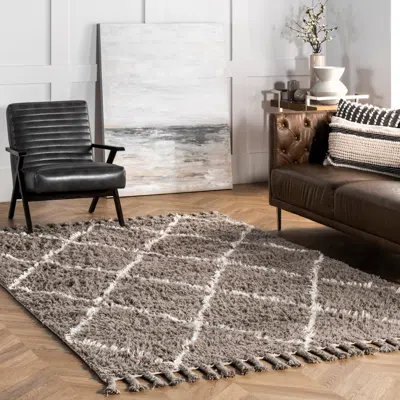 Nuloom Hand Knotted Fez Shag Area Rug In Gray