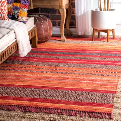 Nuloom Hand Loomed Stripes Tassel Ninonne Area Rug In Multi