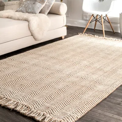 Nuloom Hand Woven Don Jute With Fringe Area Rug In Neutral