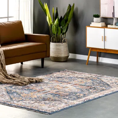 Nuloom Hannah Distressed Traditional Medallion Fringe Area Rug In Blue