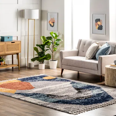 Nuloom Hilary Shaggy Abstract Tassel Area Rug In Gray