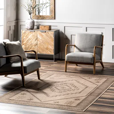 Nuloom Hilda Medallion Easy-jute Machine Washable Area Rug In Gold
