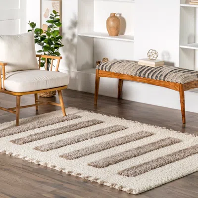 Nuloom Jasmina High/low Striped Shag Area Rug In Brown