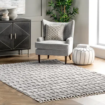 Nuloom Jean Textured Ovals Tassel Area Rug In Gray