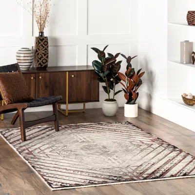 Nuloom Jesse Geometric Faded Fringe Area Rug In Brown