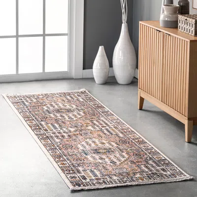 Nuloom Jocelyn Global Inspired Medallion Fringe Area Rug In Neutral
