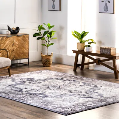 Nuloom Josephine Distressed Floral Medallion Area Rug In Gray