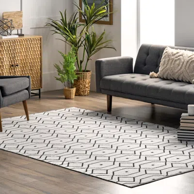 Nuloom Josie Hand Loomed Cotton Flatweave Geometric Trellis Area Rug In Neutral