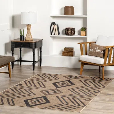 Nuloom Kasie Geometric Stripes Easy-jute Machine Washable Area Rug In Brown