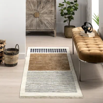 Nuloom Keeva Modern Striped Fringe Area Rug In Neutral