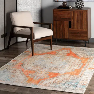 Nuloom Khloe Printed Snowflake Medallion Flatweave Area Rug In Orange