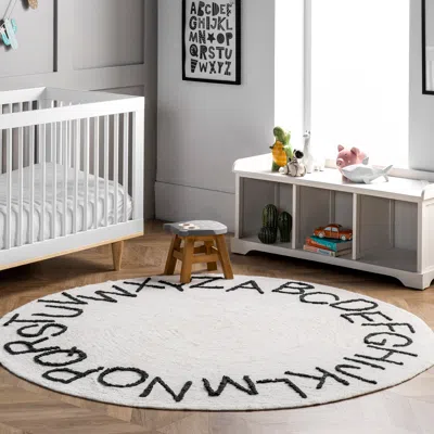 Nuloom Kids Washable Round Alphabet Rug In White