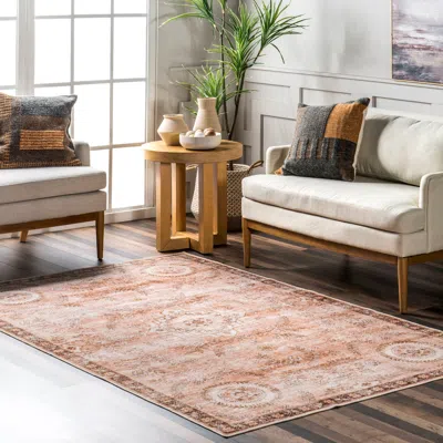 Nuloom Kirsi Vintage Medallions Spill Proof Machine Washable Area Rug In Neutral