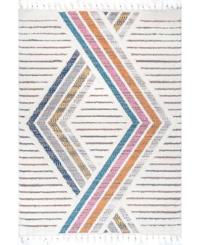 Nuloom Loft Angela High-low Modern Diamond Tassel 5'3" X 7'6" Area Rug In Ivory