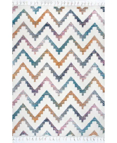 Nuloom Loft Rumi High-low Chevron Kids Tassel 5'3" X 7'6" Area Rug In Ivory