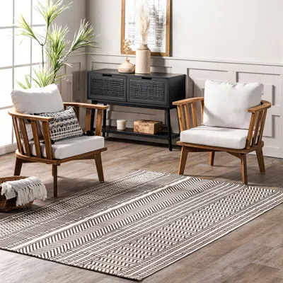 Nuloom Lydie Bohemian Banded Cotton Area Rug In Gray