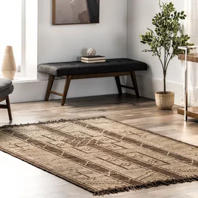 Nuloom Maddy Handmade Jute And Leather Global Inspired Tribal Fringe Area Rug In Brown