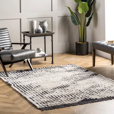 Nuloom Mandi Soft Shag Abstract Fringe Area Rug In Brown