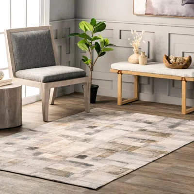 Nuloom Manon Abstract Blocks Cotton Blend Area Rug In Gray
