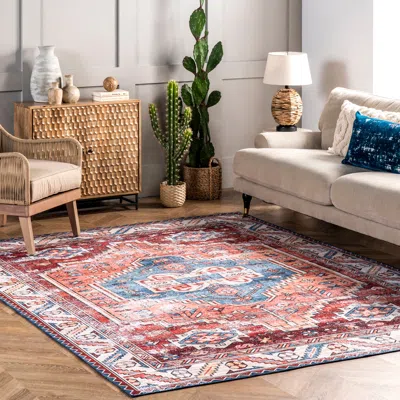 Nuloom Marli Machine Washable Faded Medallion Area Rug In Red