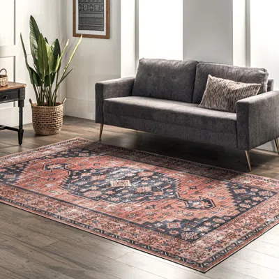 Nuloom Medallion Bordered Machine Washable Area Rug In Multi