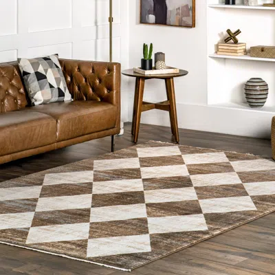 Nuloom Meline Checkered Fringe Area Rug In Brown