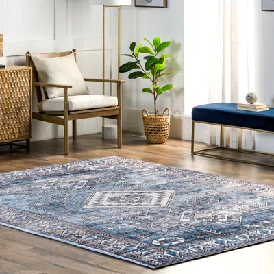 Nuloom Monika Distressed Aztec Medallion Area Rug In Blue