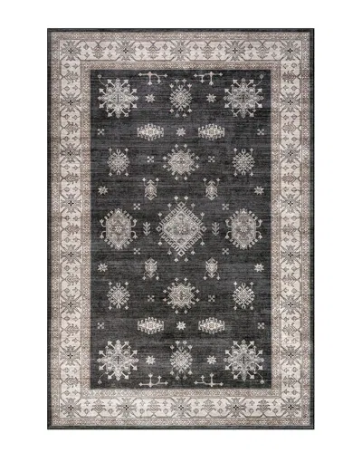 Nuloom Moxie Splashguard Traditional Bordered Machine Washable Polyester Rug In Black