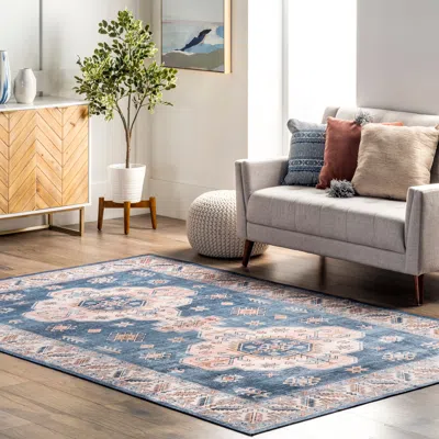 Nuloom Norma Machine Washable Traditional Medallion Area Rug In Pink