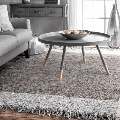 Nuloom Otha Modern Leather Tassel Area Rug In Gray