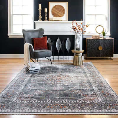 Nuloom Penny Vintage Floral Medallion Area Rug In Gray