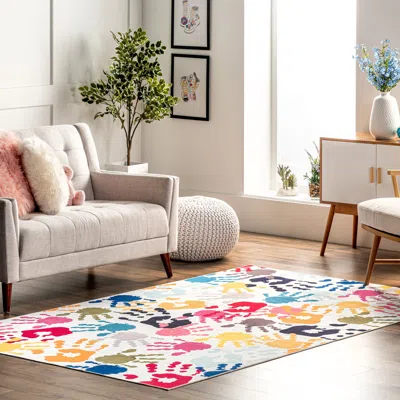 Nuloom Pinkie Spinclean Machine Washable Handprint Kids Area Rug