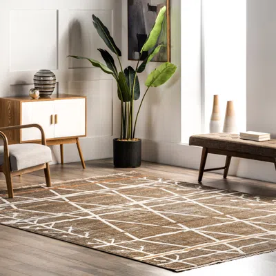 Nuloom Pippa Distressed Diamond Trellis Fringe Area Rug In Brown