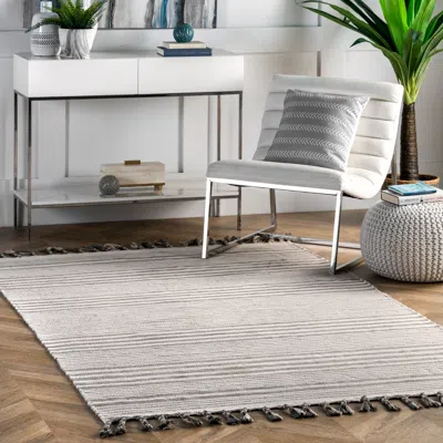 Nuloom Rose Stripe Cotton Flatweave Tassel Area Rug In Gray