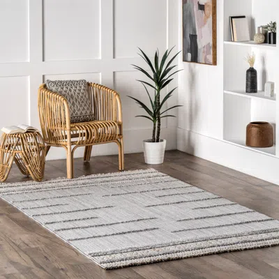 Nuloom Roselia Transitional Lined Tasseled Area Rug In Gray