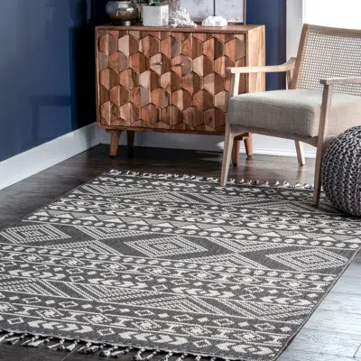 Nuloom Ryan Banded Tribal Printed Flatweave Area Rug In Gray