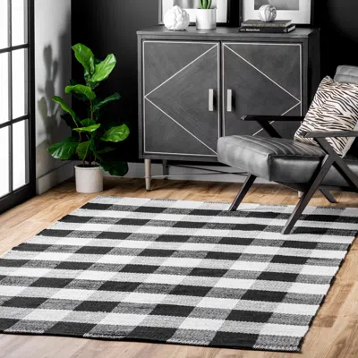 Nuloom Rylie Buffalo Plaid Flatweave Rug In Black