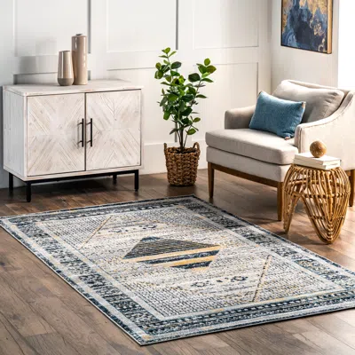 Nuloom Sarai Machine Washable Distressed Diamond Area Rug In Blue