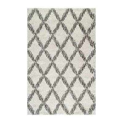 Nuloom Sharika Lattice Shaggy Rectangular Rug In White
