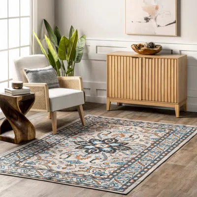 Nuloom Teshi Floral Medallion Machine Washable Area Rug In Gray