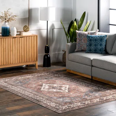 Nuloom Tindra Persian Medallion Machine Washable Area Rug In Brown