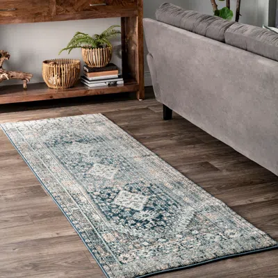 Nuloom Vintage Melani Medallion Fringe Area Rug In Blue