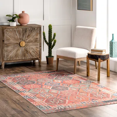 Nuloom Vivien Moroccan Tiles Machine Washable Area Rug In Orange