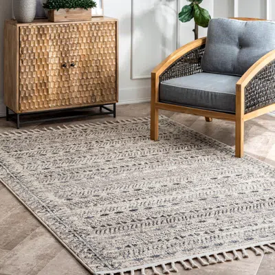 Nuloom Wilmarie Striped Ethnic Tassel Area Rug In Gray