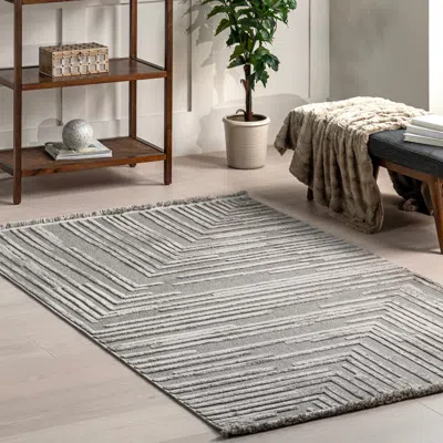 Nuloom Ziva Contemporary Abstract High-low Fringe Area Rug In Gray