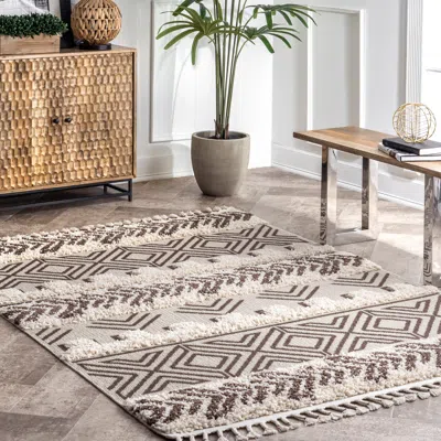 Nuloom Zuri Shaggy Banded Tribal Area Rug In Metallic