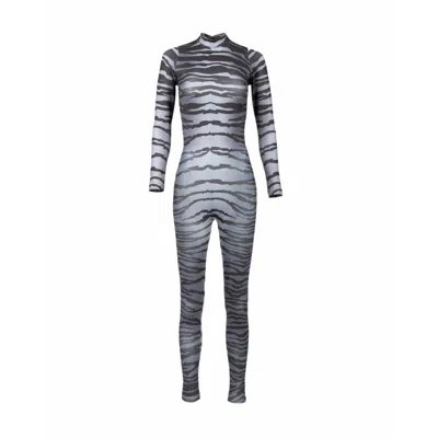Numbat Women's Grey Zebra Print  Strech Jumpsuit
