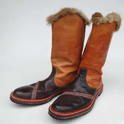 Pre-owned Number N Ine Aw02 "nowhere Man" Leather Rabbit Fur Boots In Brown