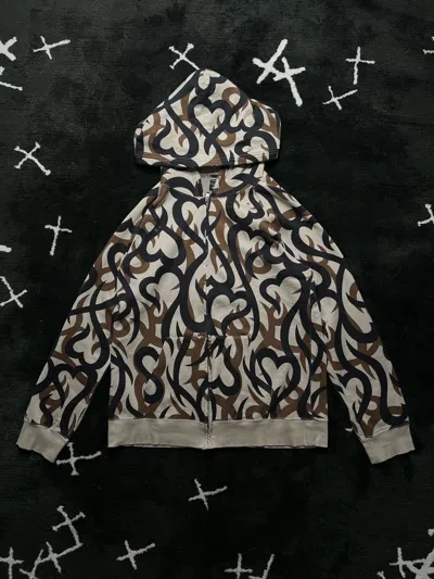 Pre-owned Number N Ine Aw04 - “give Peace A Chance“ Tribal Heart Camo Hoodie In Brown