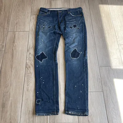 Pre-owned Number N Ine Number (n)ine Distressed Repaired Paint Splatter Denim Jeans In Blue